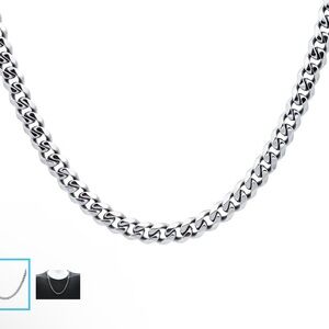 Men's 7mm Stainless Steel Curb Link Chain Measuring at 24 Inches Blackjack